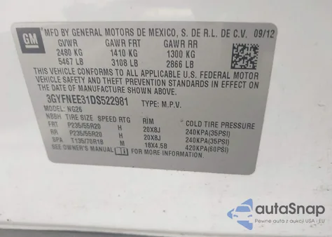 2013 Cadillac Srx Premium Collection from USA, damaged, VIN 3GYFNEE31DS522981